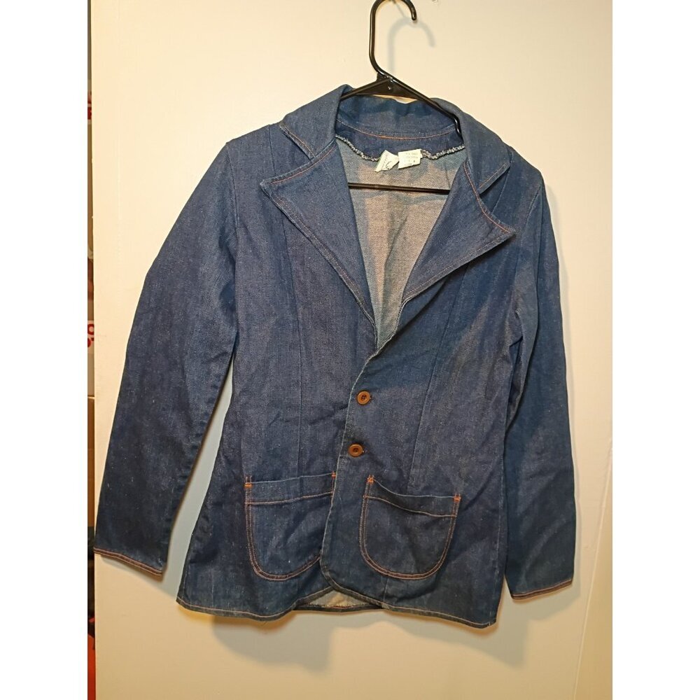 Vintage 1970's Wrangler Denim Tuxedo Western Blazer Jacket Butterfly Collar SZ M